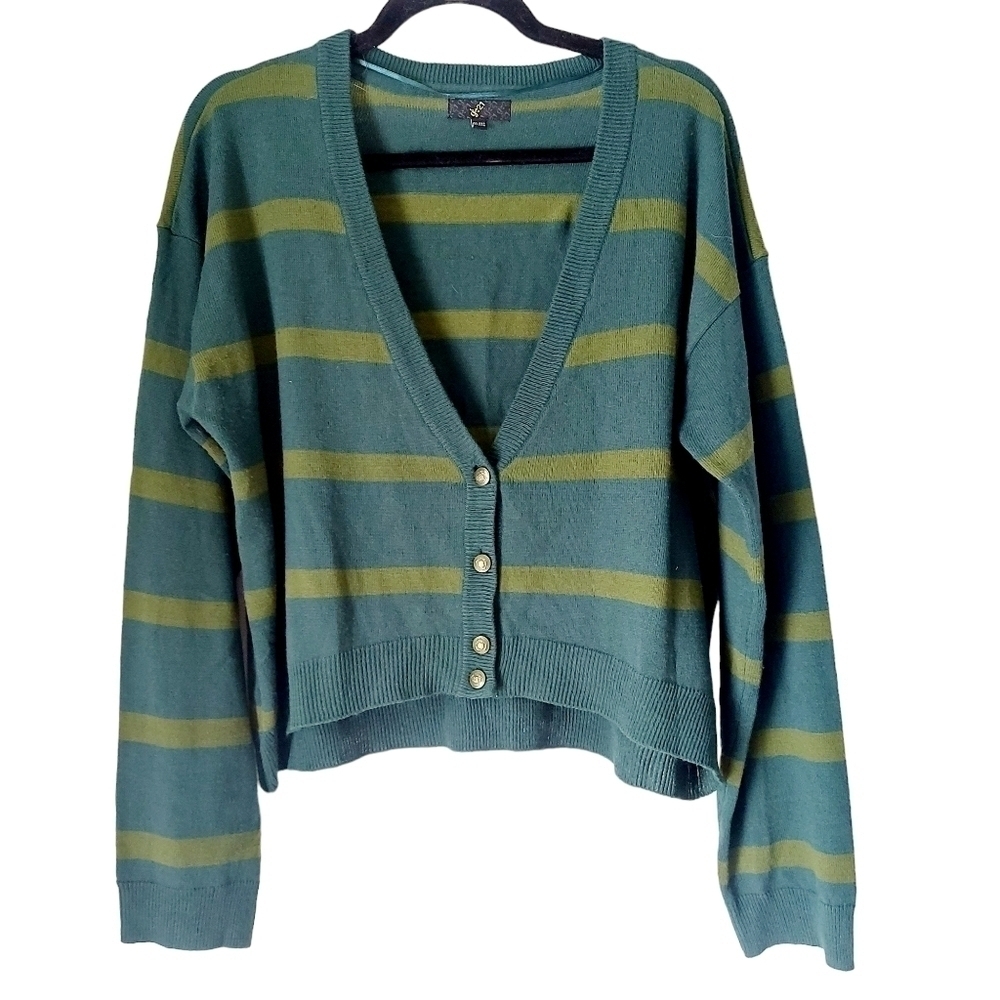 G:21 Green Boxy Striped Cardigan XXL